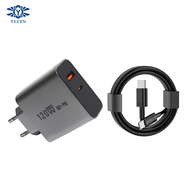 Caricabatterie rapido grigio completamente compatibile+cavo 6A 1,5 m C-C[Con scatola]
