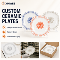 Assiette en céramique élégante à motifs floraux, fabrication directe, logo personnalisé, plat décoratif en porcelaine pour la maison, la table d'hôtel, la décoration, souvenir