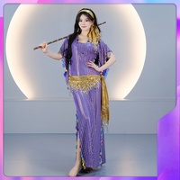 Nuevo Conjunto de Vestido Galabeya para Danza del Vientre Baladi Saidi, Traje de Danza Raks Assaya, Atuendo Oriental para Espectáculos, Cinturón Dorado y Diadema