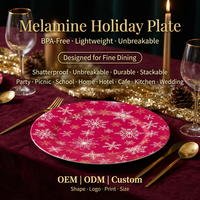 Assiette de Noël Ronde Profonde 8'' en Mélamine Flocon de Neige Rouge OEM ODM pour Dessert, Gâteau, Biscuit, Salade, Apéritif, Café
