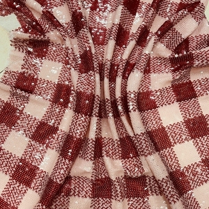 Vải Sequin Họa Tiết Kẻ Sọc Đỏ Đen Thêu Toàn Bộ Vải Tuyn Sang Trọng Thiết Kế Giá Rẻ Cho Váy Thời Trang Cao Cấp - Product Image 5