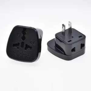 Adaptador de tomada universal para eua, adaptador de tomada universal para viagem com obturador de segurança 10a250v adaptador duplo preto de 1 para 2