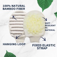Gant de douche double face avec éponge intégrée, gant exfoliant rayé pour le corps, avec manchette élastique