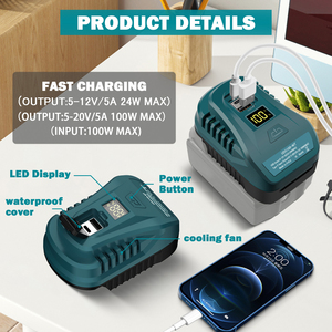 Caricabatterie a Doppia Porta da 100W per Telefoni da Esterno Compatibile con Batterie agli Ioni di Litio BL1840B DCB205 BAT610B - Product Image 6