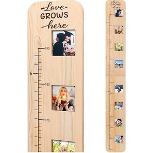 Regla de altura de madera con marcos para fotos, color madera natural, tabla de crecimiento montada en la pared para niños - Product Image 1