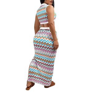 Set di gonna lunga corta estiva 2024 Sexy <span class=keywords><strong>con</strong></span> scollo a V in maglia <span class=keywords><strong>con</strong></span> <span class=keywords><strong>spacco</strong></span> da donna abiti Casual da donna abiti da ragazza <span class=keywords><strong>vestiti</strong></span> da donna - Product Image 2