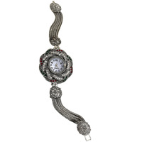 Nouvelle montre élégante rétro pour femme avec diamants colorés, ensemble complet, bracelet en acier non réglable, boîtier en alliage, style charmant
