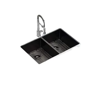 Supplier Wholesale Double Bowl SUS304 Handmade Stainless Steel Sink Bottom Black Kitchen Sink