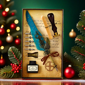 Stylo à Aile Mécanique en Métal <span class=keywords><strong>Plume</strong></span> <span class=keywords><strong>d</strong></span>'<span class=keywords><strong>Oie</strong></span> Cadeau Set <span class=keywords><strong>Plume</strong></span> et Encre <span class=keywords><strong>Calligraphie</strong></span> Graduation Cadeau Feu Laque Timbres - Product Image 1