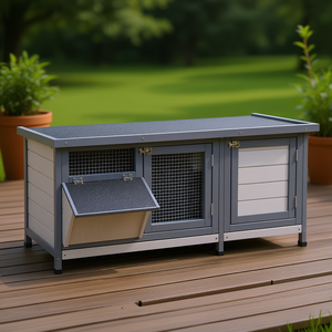 Cage à lapin en bois gris, pour l'intérieur et l'extérieur, imperméable, taille moyenne, style simple, meuble pour animaux de compagnie D0100X3HVLT - Product Image 2