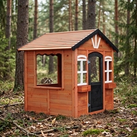 Moderna Casita de Juegos Prefabricada de Madera de Abeto para Exteriores con Ventanas y Porche, Puerta Segura para Patio Trasero, para Niñas