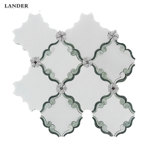 Carreaux de mosaïque en marbre blanc de Carrare et vert <span class=keywords><strong>Alpi</strong></span> Lander Stone, découpe au jet d'eau, pour mur de salle de bain - Product Image 2