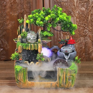 Fontaine de fonction de cascade d'intérieur de méditation Zen fontaine de table de résine de ruisseau de rocaille de Fengshui avec l'aquarium - Product Image 6