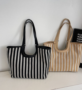 Annual hot selling women's fashionable striped <b>canvas</b> handbag, single opening large capacity, fashionable design shopping <b>bag</b> - Product Image 2