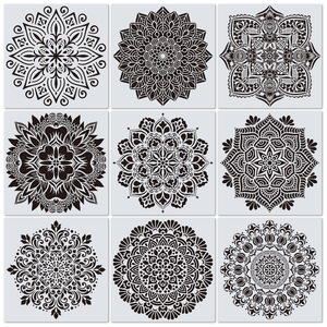 Lot <span class=keywords><strong>de</strong></span> 9 grands pochoirs mandala 12 x 12 pouces découpés au laser pour la peinture sur sol, mur, carrelage, tissu, meubles - Product Image 5