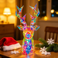 Figurine LED Tête de Renne Irisée Alimentée par USB en PET Prismatique pour Décoration de Table de Noël, Mariage, Maison, Cadeau
