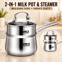 Casserole et cuiseur vapeur 2-en-1 en acier inoxydable 16 cm 18 cm, faitout robuste avec couvercle en verre trempé