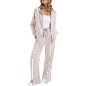 Ensemble de salon 2 pièces pour femme, tenues assorties, ensemble pantalon tricoté à manches longues et à capuche, mode décontractée d'automne, vêtements de voyage - Product Image 1