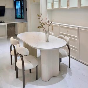 <span class=keywords><strong>Mesa</strong></span> de Comedor Ovalada de Piedra Estilo Roca Francesa, Combinación de <span class=keywords><strong>Mesa</strong></span> y Sillas de Comedor Minimalistas Modernas de <span class=keywords><strong>Alta</strong></span> Gama y Tamaño Pequeño - Product Image 6