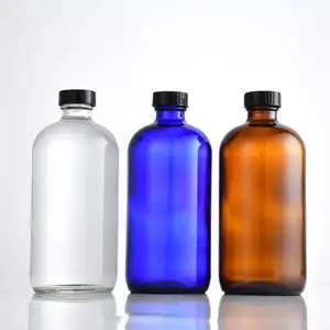 1/2OZ 1OZ 2OZ 4OZ 8OZ 16OZ 32OZ Amber Boston Round Pharmaceutical Glass Bottle IN AMBER CLEAR BLUE GREEN COLOR