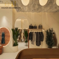 Présentoir de Vêtements pour Boutique Féminine en Contreplaqué avec Éclairage LED et Étagères Métalliques pour Magasin de Vêtements