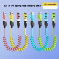 Kabel Data USB Type C PD 27W 65W Pengisian Cepat Spring 1.5M 4-In-1 Kabel Data Pengisian Cepat USB C untuk Ponsel Fungsi 3A
