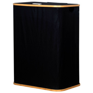 Collapsible <b>Laundry</b> Basket Black Rectangle Fabric <b>Standing</b> Type Clothing Organizer Bathroom Use Space Saving - Product Image 5