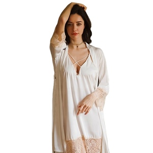 Satin White Sleeping Dressing Gown Bathrobe Summer Robe Sets