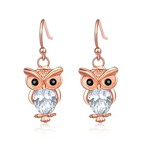 Kunden spezifische Frauen niedlichen Tier Diamant Ohrringe Mode Eule Tropfen Ohrringe Schmuck