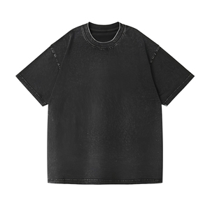 เสื้อยืดคอตตอนถักน้ำหนักมาก พิมพ์ลายสกรีนแบบวินเทจ ล้างสีแบบแอซิดวอช  โลโก้สั่งทำได้ ทรงโอเวอร์ไซส์ ผ้าไม่ยับ - Product Image 2