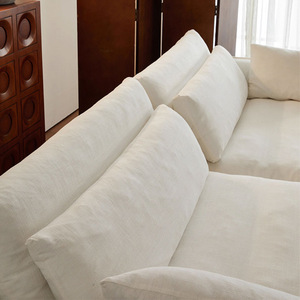Wabi-Sabi Cream Linen Hug Arm Straight Sofa Detachable Washable Cotton Linen Couch for Small Living Room Home Decor - Product Image 4