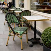 Chaise de bistrot française en aluminium, aspect bambou, rotin PE, empilable, pour café, bistrot, restaurant, extérieur, jardin