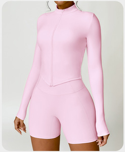 Chaqueta Deportiva Popular para Mujer, Ropa de Yoga y Fitness, Logotipo Personalizado, Corte Ajustado, Ropa Deportiva con Cremallera Completa, Conjunto Corto para Mujer - Product Image 3