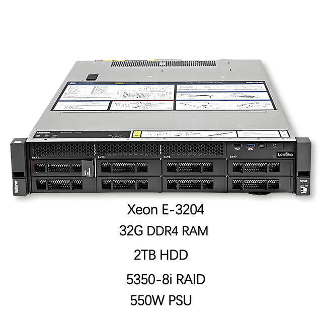 New Lenovo ThinkServer SR588 Xeon 3204 32G DDR4 2TB SATA 530-8i Raid 2x1000M 550W PSUHot-Swap HDD Customizable 2U Rack Server