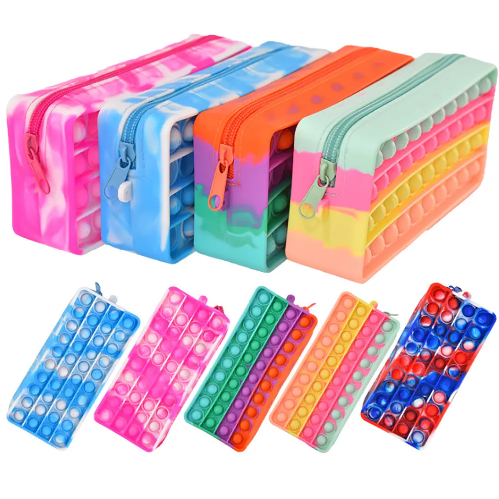 Stationery Pencil Cases And Pencil Bag 2021 Hot Sales Silicone Push Pop Pencil Case Fidget Toy Bubble Stationery Storage Bag