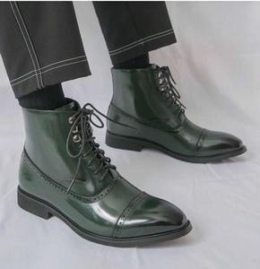 Britse stijl heren veterschoenen, mid fashion retro, spitse neus, rode zool, hoge schoenen, brogue, zakelijk casual, leren Chelsea <span class=keywords><strong>boots</strong></span> - Product Image 1