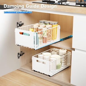 2 tiroirs extensibles avec 3 rails, sans perçage, tiroirs coulissants adhésifs, étagères coulissantes pour armoires sans rebord - Product Image 3