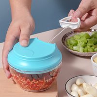 Hoge kwaliteit mini handmatige keukenvoedselsnijder multifunctionele groente aardappel knoflook vlees pull chopper mixer plastic stalen gereedschap