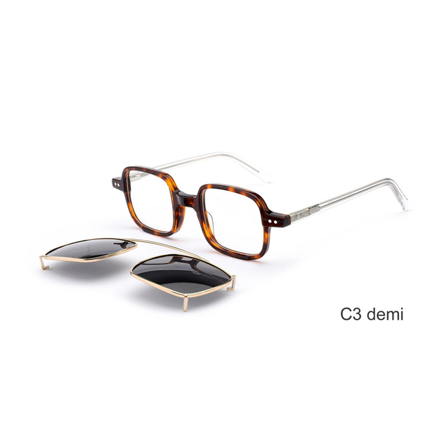 Unisex Rectangular Optical Glasses with Clip on Sunglasses Acetate Frame PC Lenses Lightweight for Men and Women Daily Wear