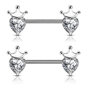 Anillo para Pezón en Forma de Corazón, Corona de Diamante y Cristal de Acero Inoxidable, Joyería PARA EL Cuerpo, Venta Al por Mayor, 1 Par - Product Image 2