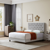 OEM ODM kasur Lits rembourrés modernes en tissu imperméable avec cadre de lit au design de luxe et tête de lit à boutons double éclairage complet
