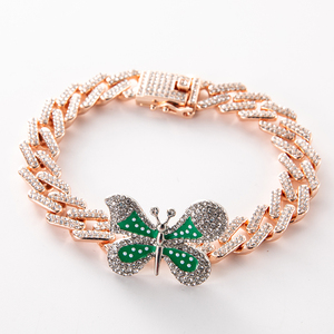 नई आगमन लाइट लक्जरी फैशन मिश्र धातु राइनस्टोन तितली एलेट हाइप गोल्ड सिल्वर प्लेटेड क्यूबन लिंक - Product Image 5