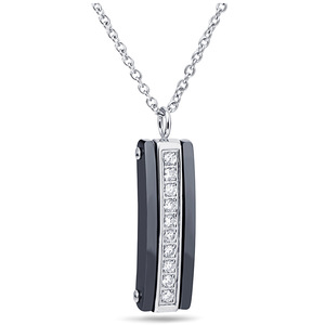 Collar con colgante de cerámica y acero inoxidable, incrustaciones de circonita rectangular de 8mm, para mujer, uso diario, regalo, joyería - Product Image 2