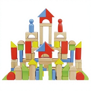 Blocs de construction multifonctionnels en bois de hêtre à gros grains, colorés, en vrac, pour bricolage, en forme de cube, d'arche, de <span class=keywords><strong>cylindre</strong></span>, de <span class=keywords><strong>triangle</strong></span>, à assemblage libre, auxiliaires - Product Image 1