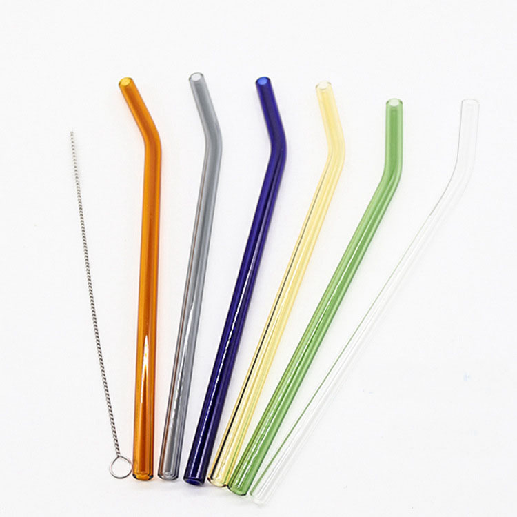 Wholesale party antique reusable borosilicate smoothie bend color glass straws