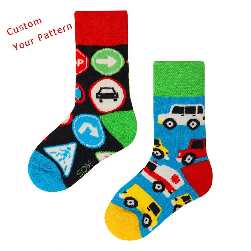 INS Colorful Fashion Dynamic Skateboarding Children Mid length Asymmetric Socks Custom Pattern Animals Colored Happy Socks