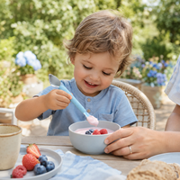 Cuillère d'alimentation pour bébé 2-en-1 à double extrémité avec grattoir à fruits et cuillère en silicone souple sans BPA Zeto ZT007 pour 0-12 mois
