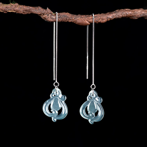 Boucles d'oreilles clous en jade naturel authentique de qualité A, motif lys d'eau bleu, en argent S925, jade de qualité glace, style unique pour femme, cadeau de fête - Product Image 1