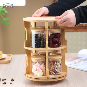 360&deg; <strong>Rotating</strong> <strong>Spice</strong> Bamboo Tabletop <strong>Rack</strong> With <strong>Spice</strong> Jar Set Household High Borosilicate Glass <strong>Rotating</strong> Containers Storage - Product Image 6