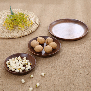 Walnut Wood Round <b>Tray</b> Set With Bowl Plate For <b>Snack</b> Dessert Serving Hotel Coffee Tea - Product Image 3
